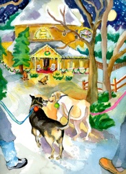 Goog, Flavia, Dog, Winter, Christmas, Outdoor Christmas Decor, Winter Dog Walk, Watercolor Painting, Card Illustration, Defiance MO